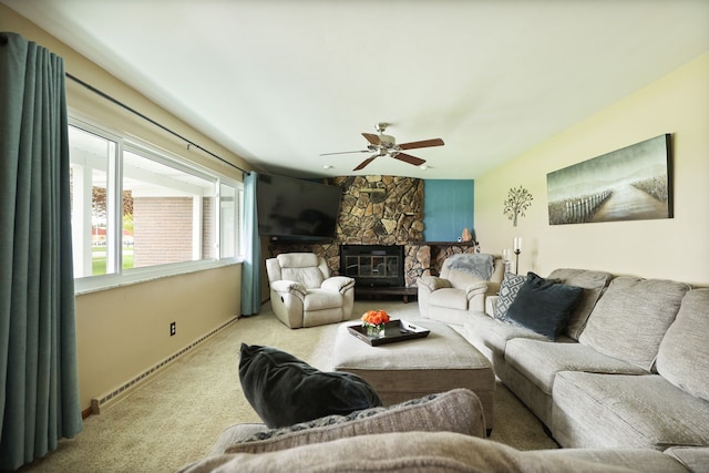 932 E Genesee St, Frankenmuth, MI 48734 - living area featuring carpet flooring, ceiling fan, baseboards, and baseboard heating
