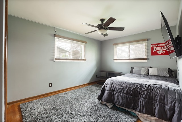 932 E Genesee St, Frankenmuth, MI 48734 - bedroom featuring multiple windows, wood finished floors, baseboards, and ceiling fan