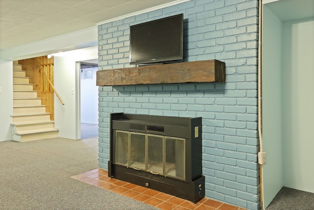 932 E Genesee St, Frankenmuth, MI 48734 - detailed view of a brick fireplace and carpet floors