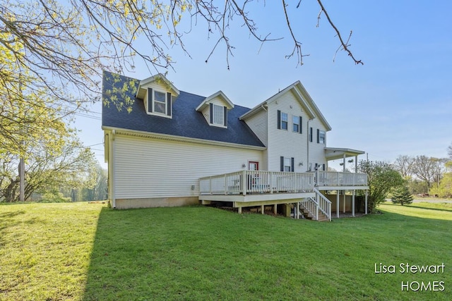 2445 Honey Creek Ave NE, Ada, MI 49301 - back of house featuring a wooden deck, a yard, stairs, and roof with shingles