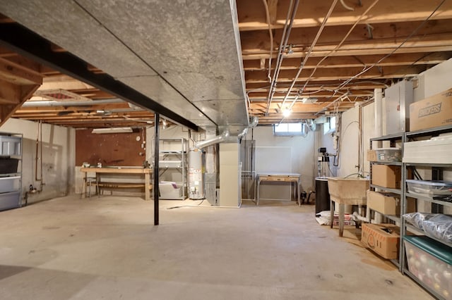 basement with water heater