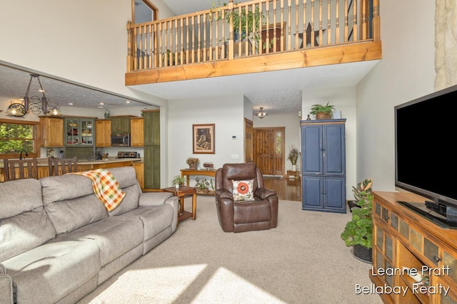 3389 Shultz Rd, Hastings, MI 49058 - living room with carpet floors and a high ceiling