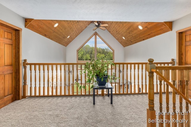 3389 Shultz Rd, Hastings, MI 49058 - sitting room with a ceiling fan, carpet, and lofted ceiling