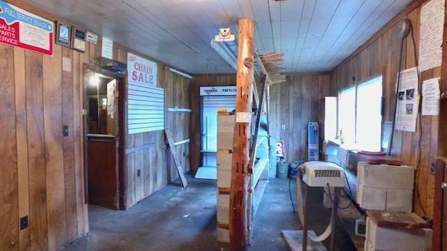 17931 30th Ave, Barryton, MI 49305 - bathroom with wooden walls, concrete flooring, and wooden ceiling