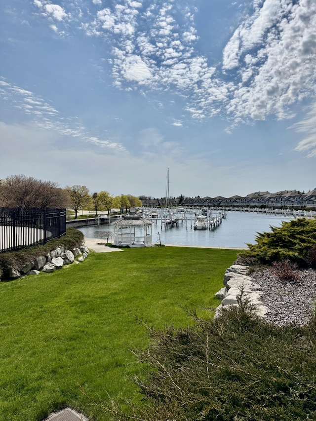 dock area with a water view
