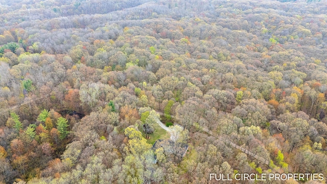 view of property location with a forest