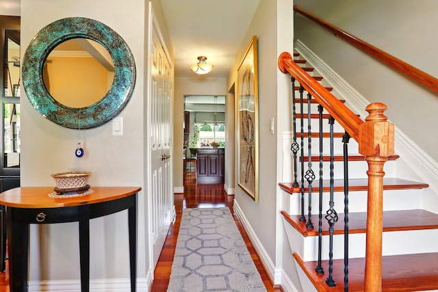 1438 Leafgreen Dr, Troy, MI 48083 - corridor featuring wood finished floors and stairs