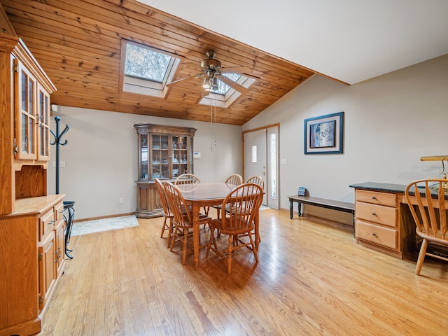 4825 Downing Dr, Pinckney, MI 48169 - dining room featuring vaulted ceiling, a skylight, light wood-style flooring, an office area, and baseboards