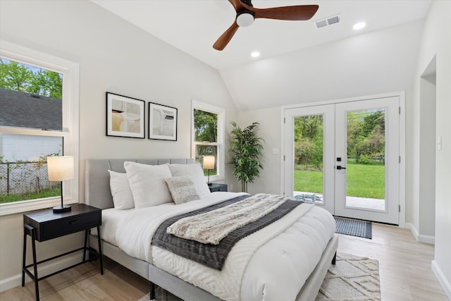 1077 E 14 Mile Rd, Clawson, MI 48017 - bedroom with access to outside, vaulted ceiling, light wood-type flooring, baseboards, and recessed lighting