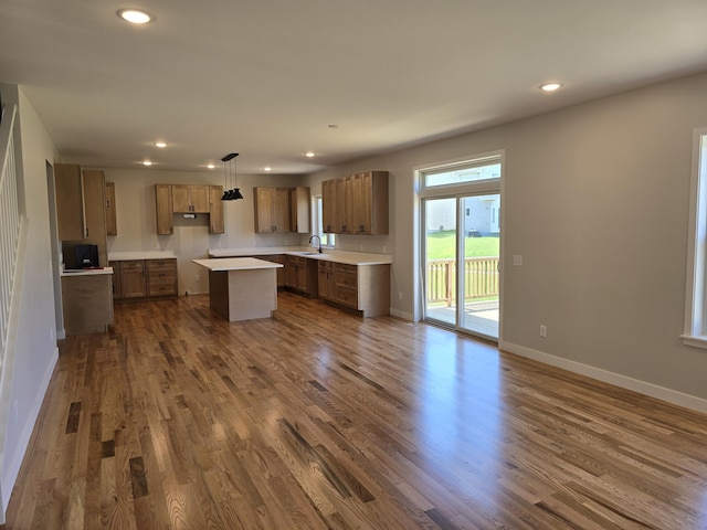 319 Sedgewood Ln, Ann Arbor, MI 48103 - kitchen featuring dark wood-style flooring, recessed lighting, a kitchen island, light countertops, and open floor plan