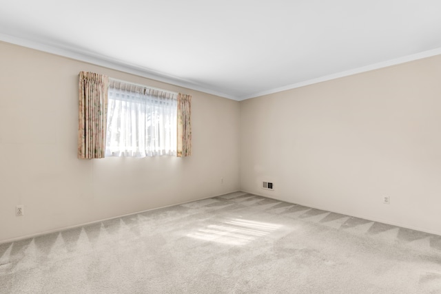empty room featuring carpet flooring and ornamental molding