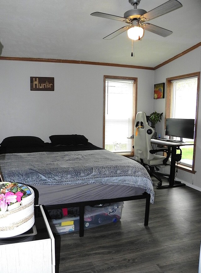 1232 Shiawassee River Rd, Three Rivers, MI 49093 - bedroom with ornamental molding, wood finished floors, ceiling fan, and baseboards