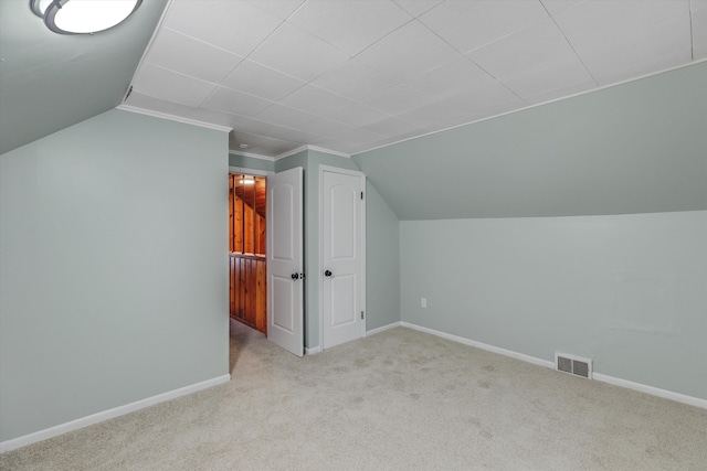 additional living space with carpet floors, lofted ceiling, and baseboards