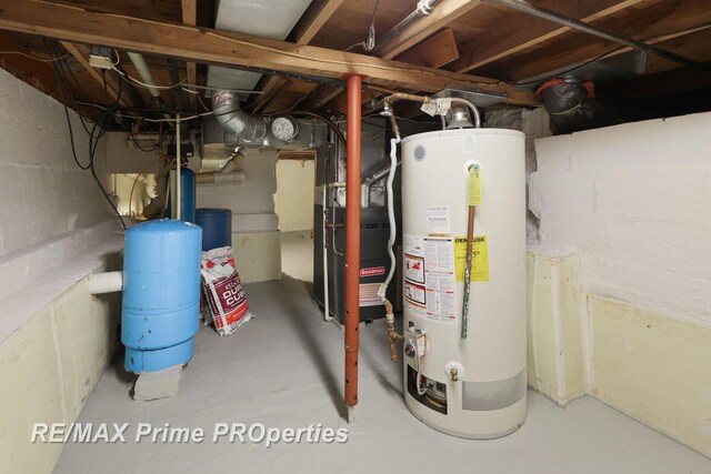 utilities with gas water heater and heating unit