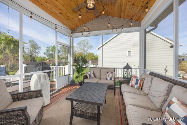 2044 Canopy Dr SW, Byron Center, MI 49315 - sunroom with outdoor lounge area, lofted ceiling, and ceiling fan