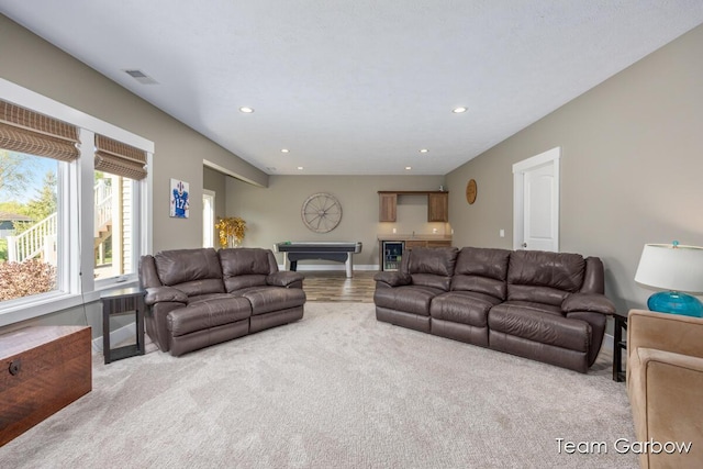 2044 Canopy Dr SW, Byron Center, MI 49315 - living room with billiards table, recessed lighting, carpet, and baseboards