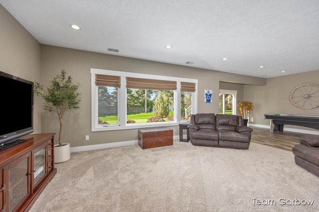 2044 Canopy Dr SW, Byron Center, MI 49315 - carpeted living area featuring baseboards, billiards, and recessed lighting
