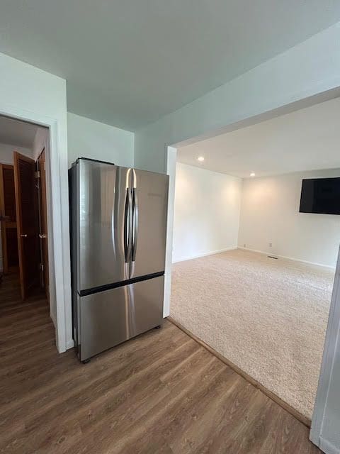 29424 Shirley Ave, Madison Heights, MI 48071 - kitchen with freestanding refrigerator, wood finished floors, and recessed lighting