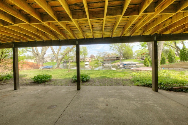 view of patio / terrace featuring a water view