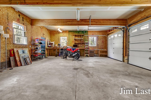 garage featuring a workshop area