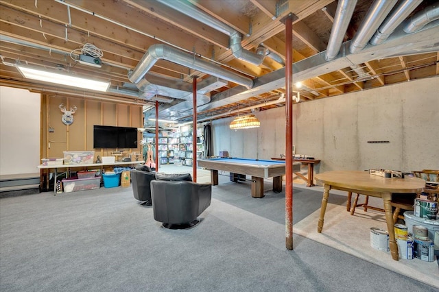 game room featuring pool table and carpet floors