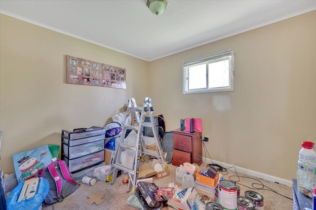 3935 Orr Dr, North Branch, MI 48461 - recreation room featuring ornamental molding, carpet, and baseboards