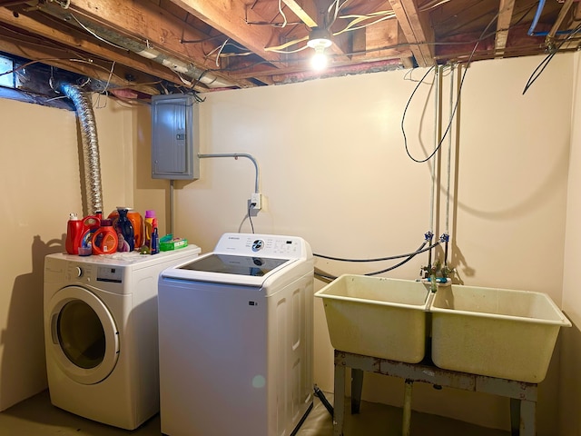 41371 Hamilton Dr, Sterling Heights, MI 48313 - washroom with washing machine and clothes dryer and electric panel