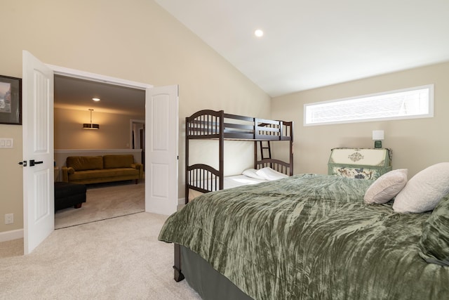 8811 Waruf Ave, Portage, MI 49002 - bedroom featuring carpet flooring, vaulted ceiling, and recessed lighting