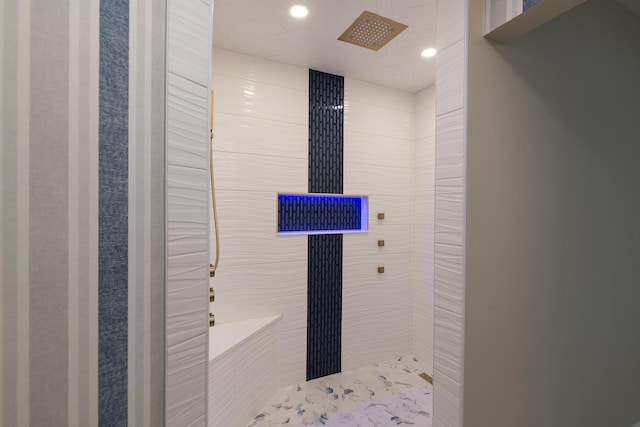 8811 Waruf Ave, Portage, MI 49002 - full bathroom featuring a tile shower and recessed lighting