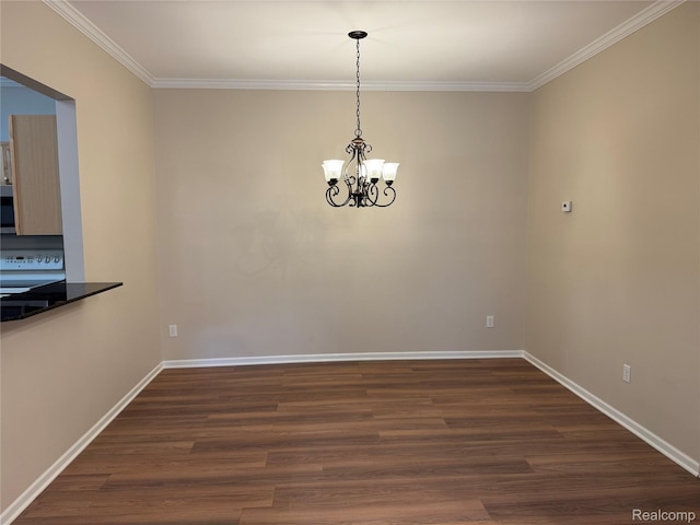 1708 Deepwood Cir, Rochester, MI 48307 - unfurnished dining area featuring dark wood-type flooring, crown molding, and baseboards