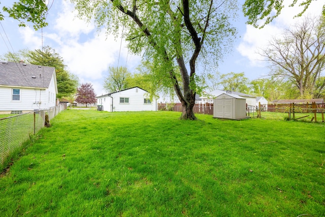 view of yard with a storage shed and an outdoor structure