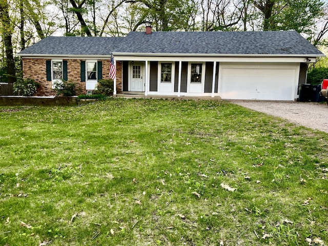 1291 103rd Ave, Plainwell, MI 49080 - single story home with driveway, a porch, a garage, a front lawn, and brick siding