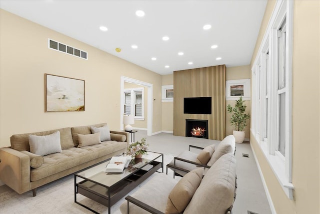 475 Algonquin St, Detroit, MI 48215 - living area featuring recessed lighting, baseboards, and a large fireplace