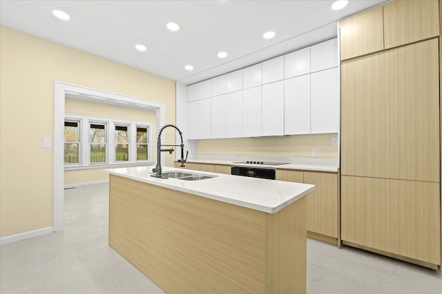 475 Algonquin St, Detroit, MI 48215 - kitchen featuring a sink, modern cabinets, recessed lighting, an island with sink, and baseboards