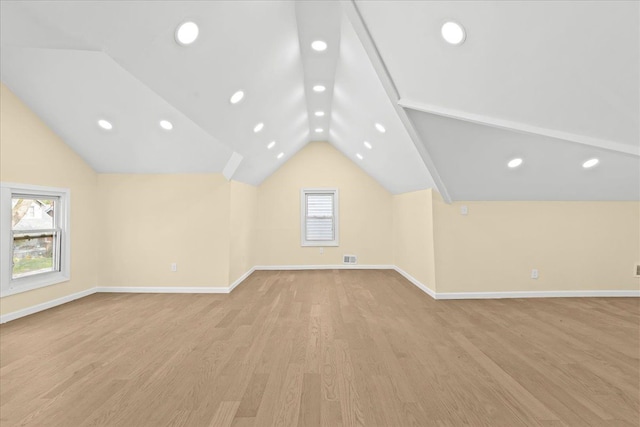 475 Algonquin St, Detroit, MI 48215 - additional living space with vaulted ceiling, light wood-style floors, recessed lighting, and baseboards