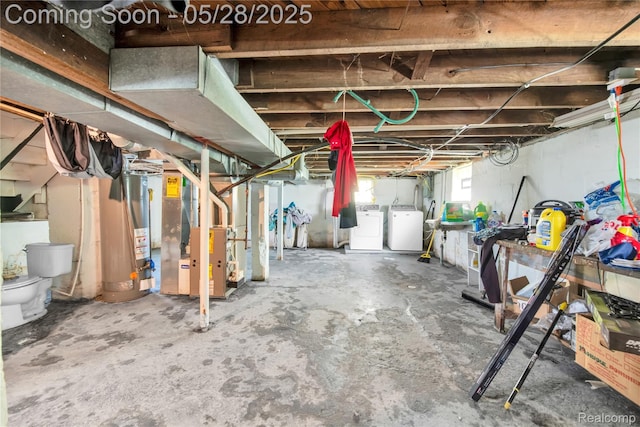 414 Riverview Ave, Monroe, MI 48162 - basement featuring washer and clothes dryer, water heater, and heating unit