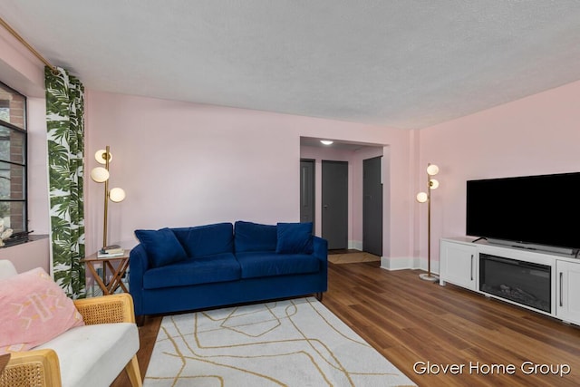 living room featuring wood finished floors and baseboards