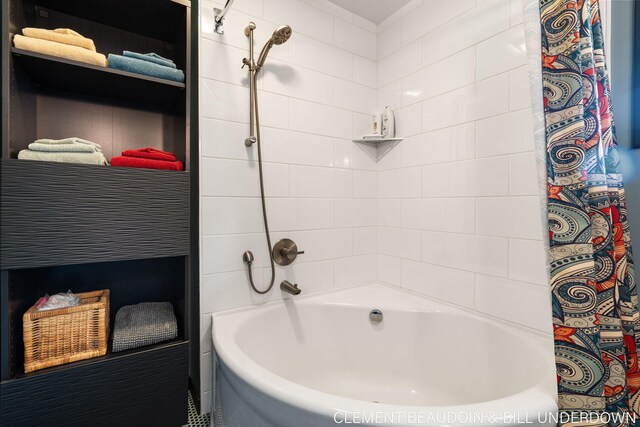 full bath featuring shower / bathtub combination with curtain