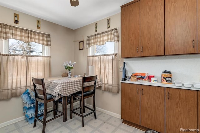 dining room with baseboards and light flooring