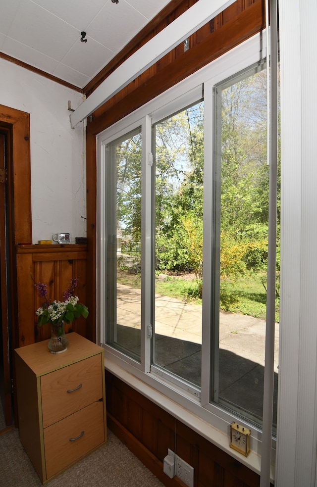 1209 Applewood Dr, White Lake, MI 48386 - doorway to outside featuring ornamental molding