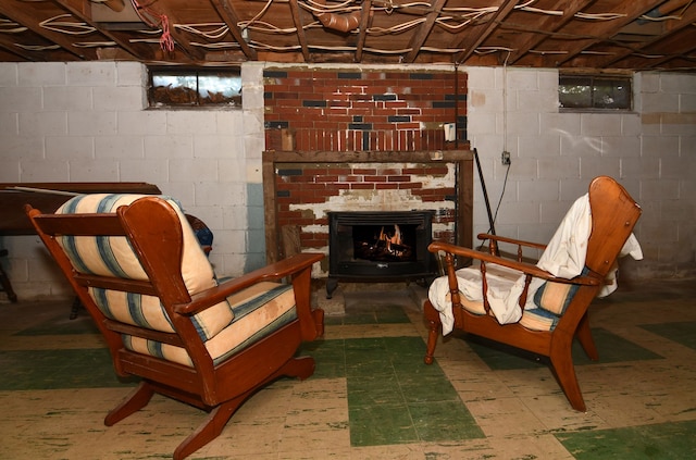 1209 Applewood Dr, White Lake, MI 48386 - sitting room featuring tile patterned floors and a fireplace