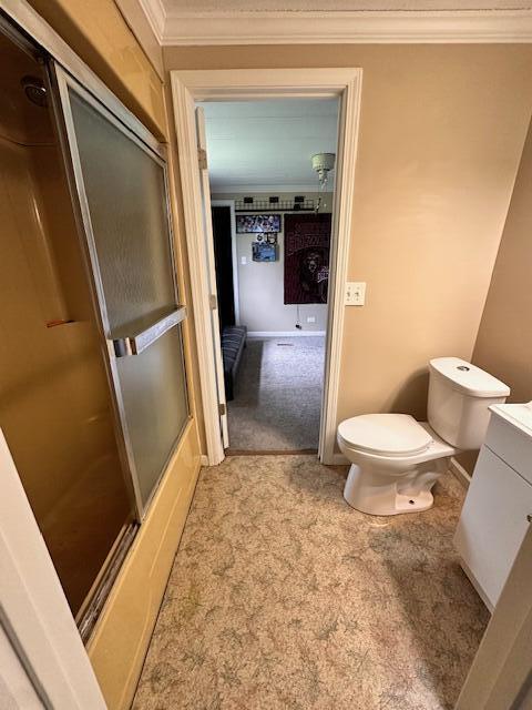 1120 W Montgomery Rd, Camden, MI 49232 - full bath with crown molding, toilet, and vanity