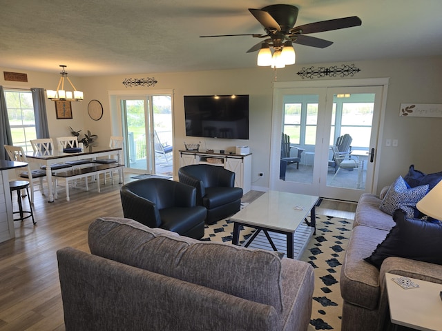 567 Angler Ave, Coldwater, MI 49036 - living room featuring wood finished floors, healthy amount of natural light, and a chandelier