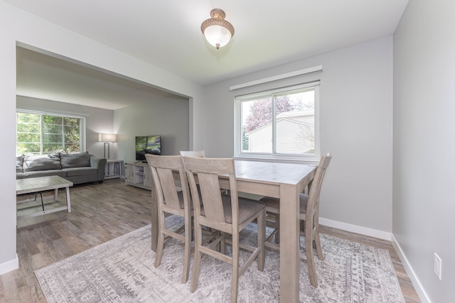 dining room with wood finished floors and baseboards