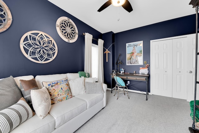 1704 Cassady Place Dr, Plymouth, MI 48170 - carpeted living area with ceiling fan