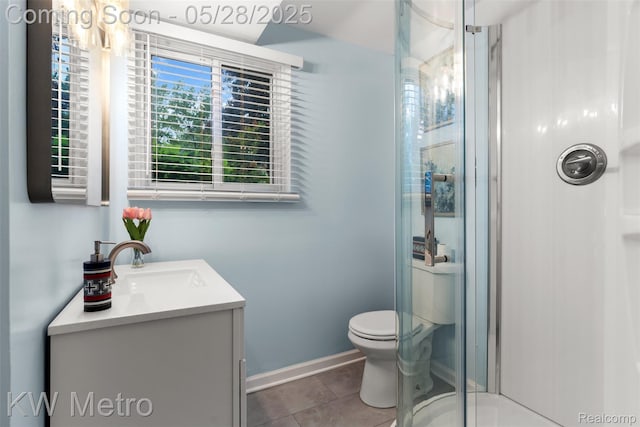 207 Old Perch Rd, Rochester Hills, MI 48309 - bathroom with vanity, a shower stall, toilet, and tile patterned flooring