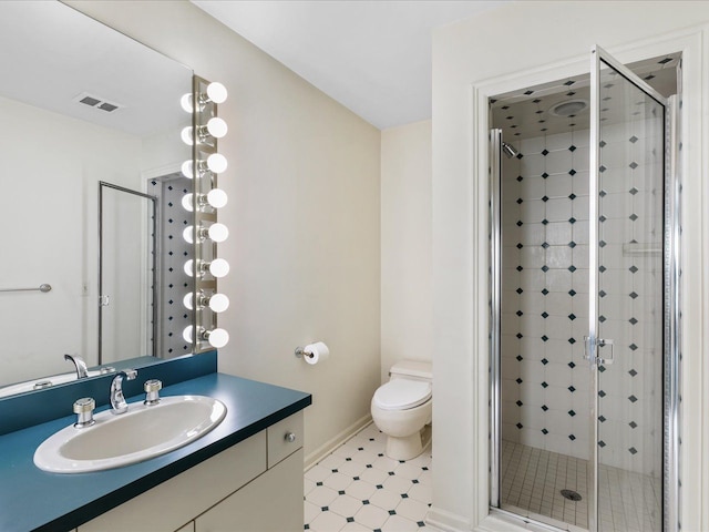 3744 Riverview Ter N, East China, MI 48054 - bathroom featuring a stall shower, toilet, vanity, tile patterned floors, and baseboards