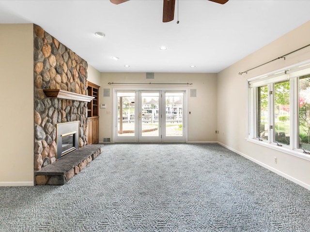 3744 Riverview Ter N, East China, MI 48054 - unfurnished living room with a ceiling fan, baseboards, carpet flooring, and recessed lighting