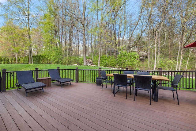 5633 Golf Pointe Dr, Clarkston, MI 48348 - wooden terrace featuring outdoor dining area and a yard