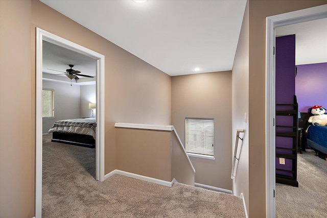 5633 Golf Pointe Dr, Clarkston, MI 48348 - hallway with an upstairs landing, carpet flooring, baseboards, and recessed lighting